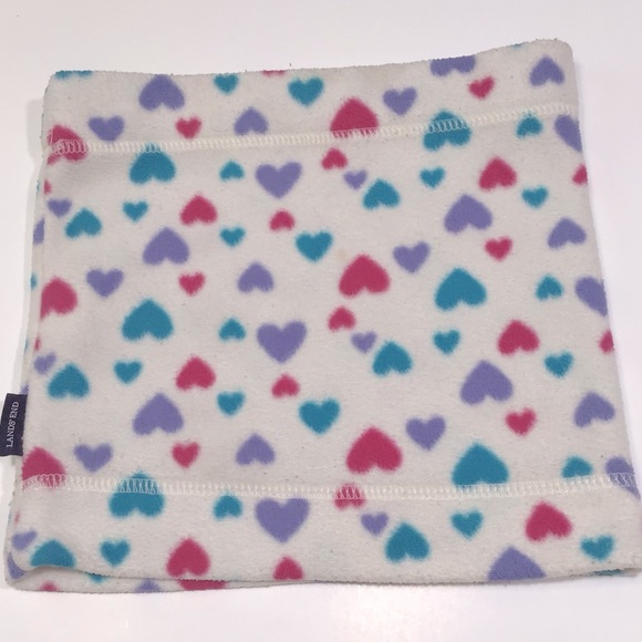 Land's End Neck Gaiter Girls One Size Fleece White Multicolor Hearts Winter - Picture 1 of 9